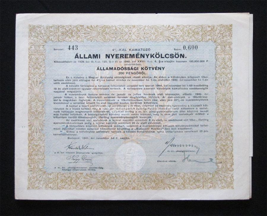llamadssgi ktvny Erdlyi Nyeremnyklcsn 200 peng 1941